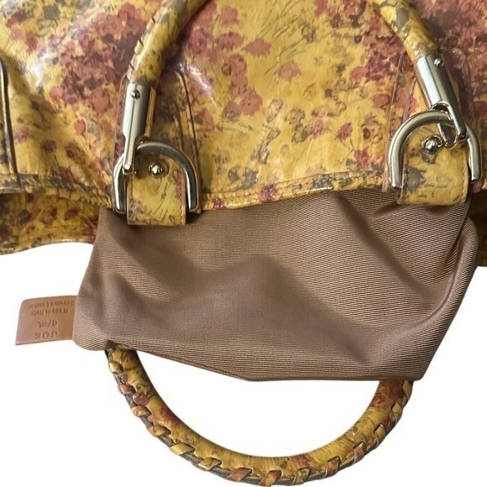 Bally Yellow Floral Distressed Leather Tote Bag Made in Italy Tortoise Chain - Picture 11 of 16